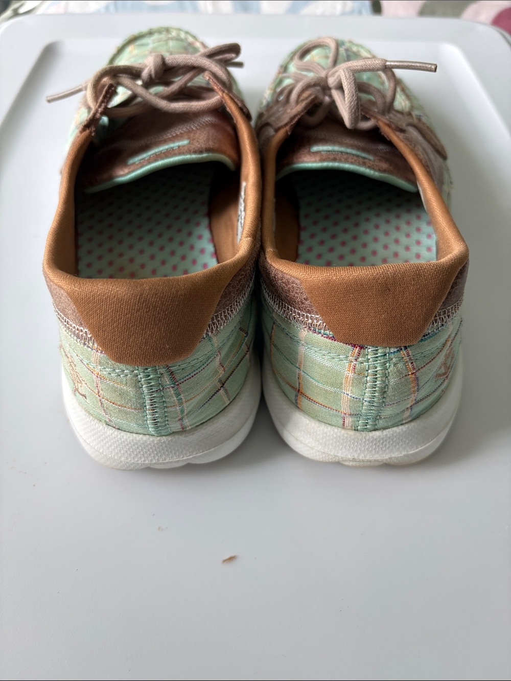 Skechers Mint Plaid & Tan Lace-Up Casual Shoes - Picture 7 of 12
